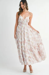 MABLE Floral Print Tiered Cami Maxi Dress OutfitFlow